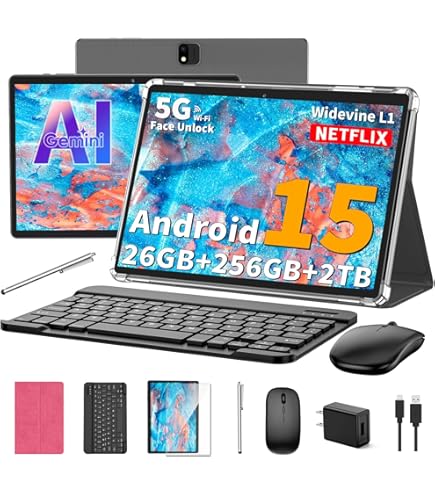 Amazon.com : 2025 Android 15 tablet with keyboard, 26GB+256GB+2TB